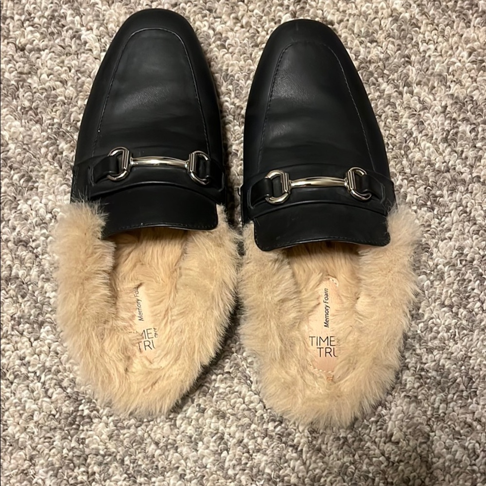 Time and Tru Black and Gold Flats with Slip-On Design